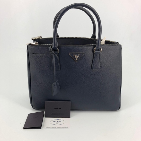 Prada Saffiano Lux Double-Zip Tote, Baltico - Picture 2 of 8